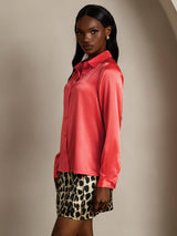 [Rojo Imperial] SilkSilky-ES Long Sleeve Lapel Collar Blusas de Mujer 004