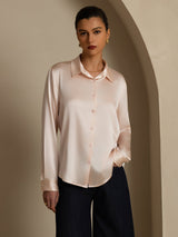 [Rosa Claro] SilkSilky-ES Long Sleeve Lapel Collar Blusas de Mujer 001