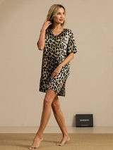 [Leopardo] SilkSilky-ES Half Sleeve V Neck Camisón 006