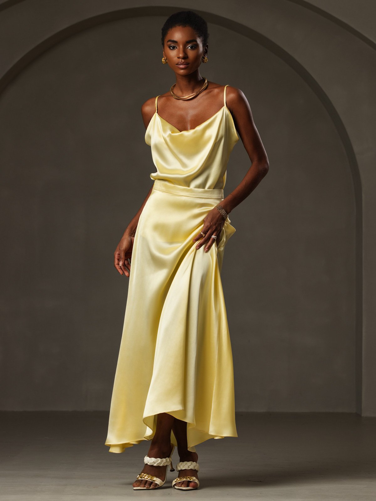 [Amarillo] SilkSilky-ES 19Momme Seda Camisoles 005