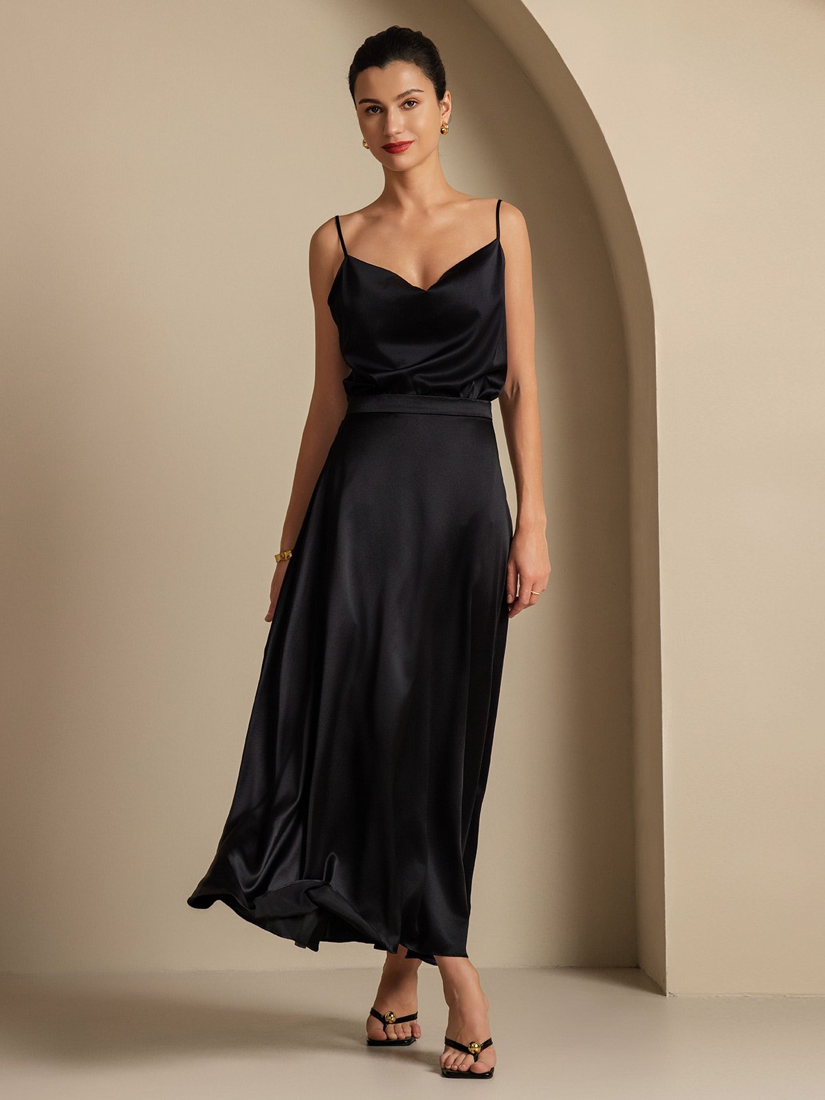 [Negro] SilkSilky-ES 19Momme Seda Skirt 005,