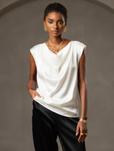 [Blanco] SilkSilky-ES Cap Sleeve Cowl Neck Camisetas de Mujer 004