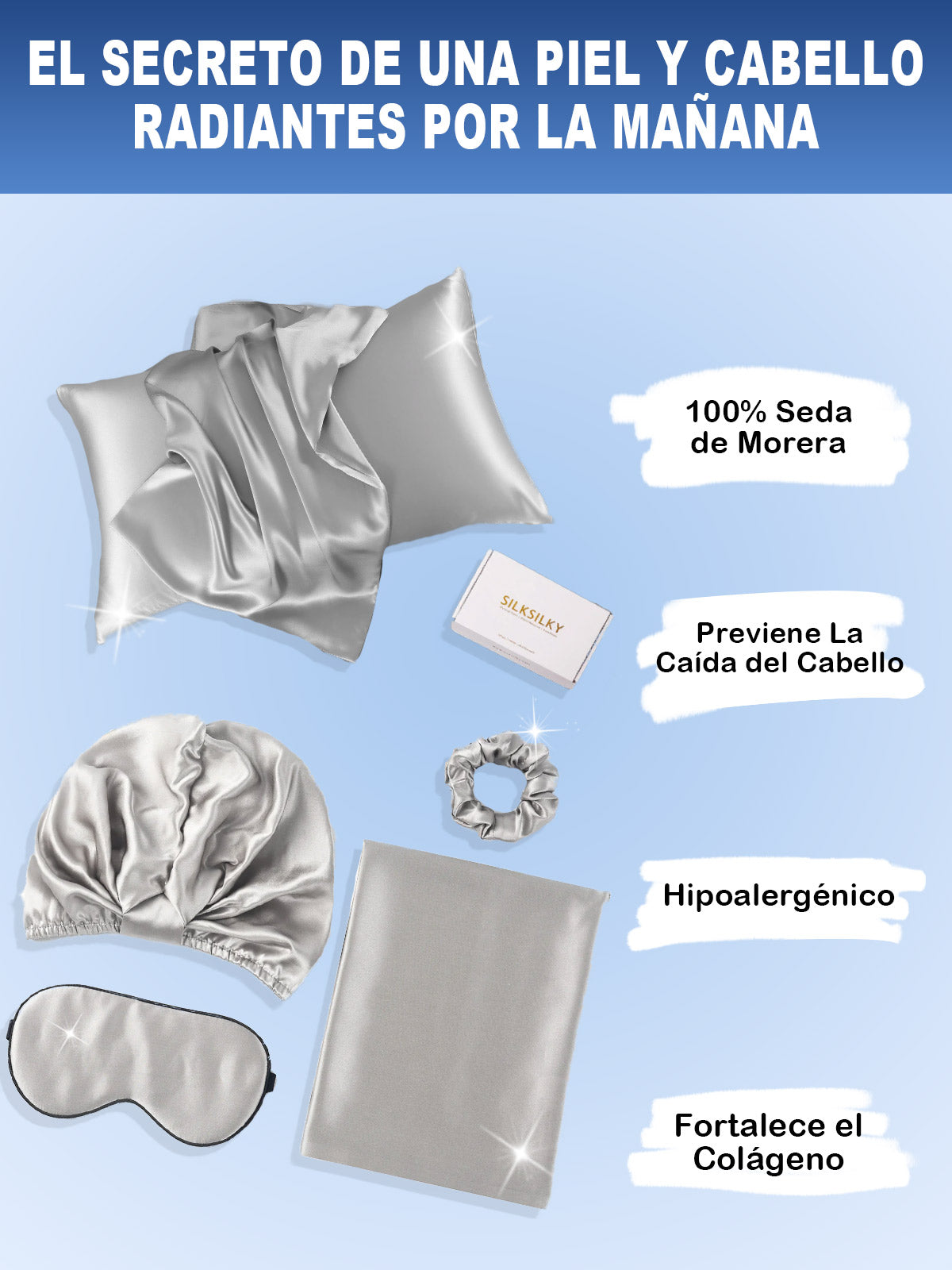 SilkSilky ES 19Momme Seda Pura Pillowcase Set Plata 002