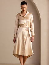 [Champán] SilkSilky-ES Long Sleeve Lapel Collar Vestido 005