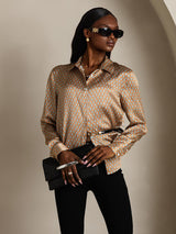 [Floral] SilkSilky-ES Long Sleeve Lapel Collar Blusas de Mujer 004