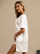 [Blanco] SilkSilky-ES Half Sleeve V Neck Camisón 005