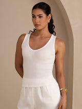 [Blanco] SilkSilky-ES Sleeveless Deep V Neck Top de tirantes 003