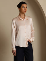 [Rosa Claro] SilkSilky-ES Long Sleeve Lapel Collar Blusas de Mujer 006