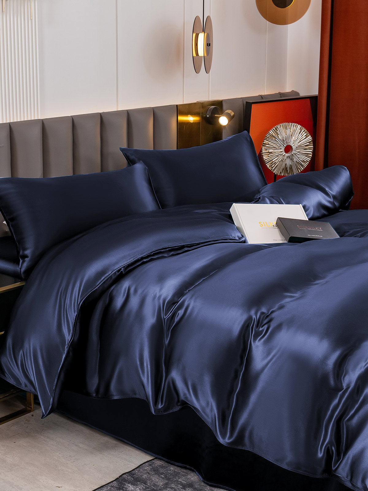 [Azul Oscuro] SilkSilky-ES 19Momme Juego de ropa de cama 005