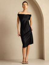 [Negro] SilkSilky-ES Sleeveless Cowl Neck Vestido 001
