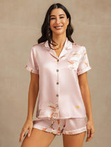 [Rosa] SilkSilky-ES Short Sleeve Lapel Collar Pijamas de mujer 001