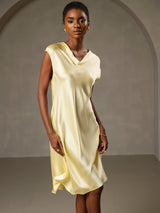 [Amarillo] SilkSilky-ES Cap Sleeve V Neck Camisón 004