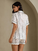 [Leopardo Blanco] SilkSilky-ES Short Sleeve Notch Collar Pijamas de mujer 002