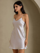 [Gris] SilkSilky-ES Spaghetti Strap V Neck Camisón 006