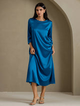 [Azul Real] SilkSilky-ES 3/4 Sleeve Round Neck Vestido 007