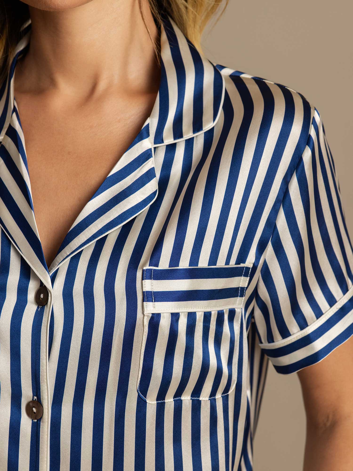 [Azul Oscuro] SilkSilky-ES Seda Pura Womens Pajamas 007,