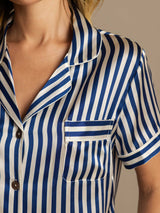 [Azul Oscuro] SilkSilky-ES Seda Pura Womens Pajamas 007,