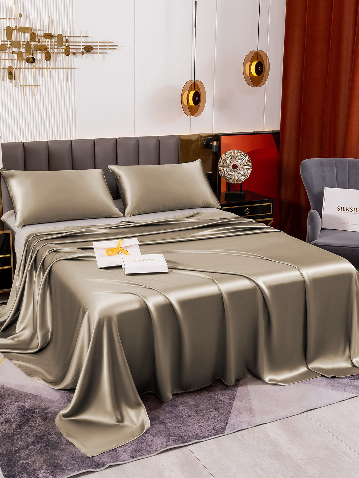 [Caqui] SilkSilky-ES 19Momme Juego de ropa de cama 003