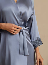 [Azul Claro] SilkSilky-ES 3/4 Sleeve Bata de mujer 004