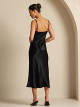 [Negro] SilkSilky-ES Spaghetti Strap V Neck Vestido 002