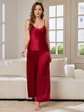 SilkSilky ES Seda Pura Sin mangas Cuello en V Conjunto de tirantes Vino 001