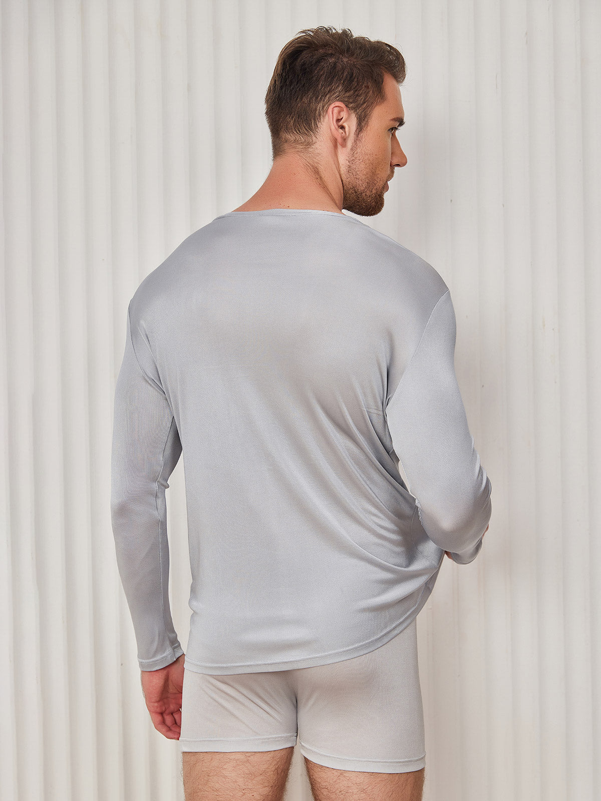 [Gris Claro] SilkSilky-ES Tejido de seda Mens T-Shirt 002