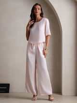 [Rosa] SilkSilky-ES Half Sleeve Round Neck Pijamas de mujer 003
