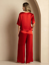 [Vino] SilkSilky-ES Half Sleeve Round Neck Pijamas de mujer 002