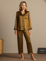 [Marrón] SilkSilky-ES Long Sleeve Lapel Collar Pijamas de mujer 001