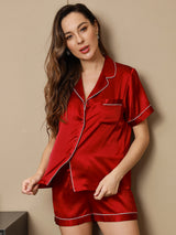 [Vino] SilkSilky-ES Short Sleeve Lapel Collar Pijamas de mujer 004