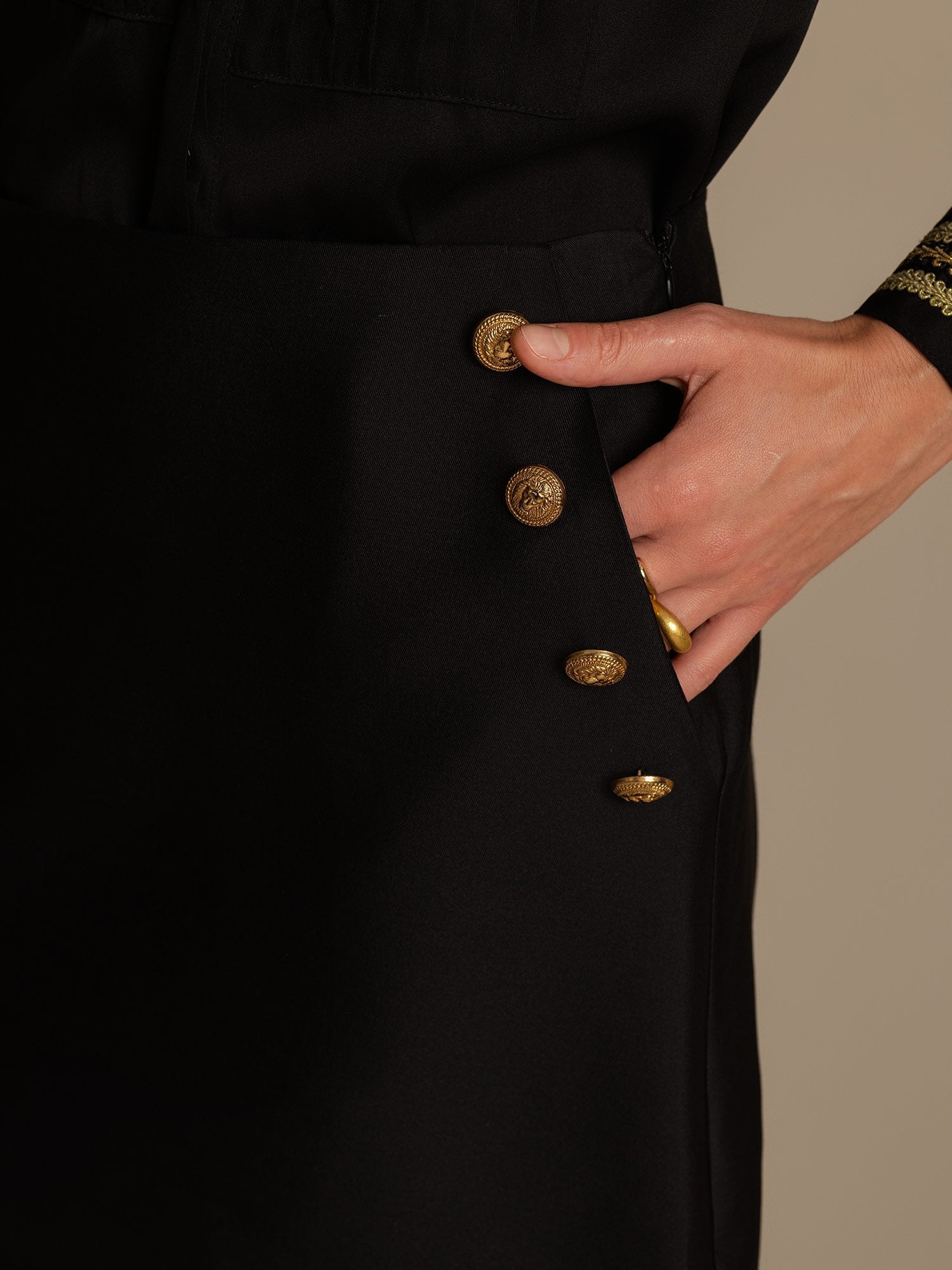 [Negro] SilkSilky-ES 32Momme Silk-Wool Blend Skirt 004,