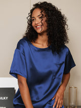 [Azul Oscuro] SilkSilky-ES Short Sleeve Round Neck Pijamas de mujer 002