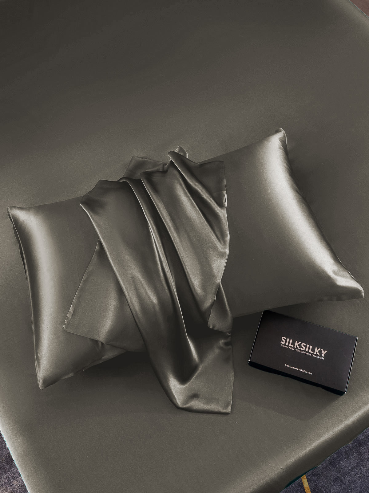 [Gris Oscuro] SilkSilky-ES 19Momme Seda Pura Pillowcase 005