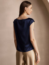 [Azul Oscuro] SilkSilky-ES Cap Sleeve Cowl Neck Camisetas de Mujer 002