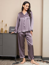 [Gris Púrpura] SilkSilky-ES Long Sleeve Lapel Collar Pijamas de mujer 001