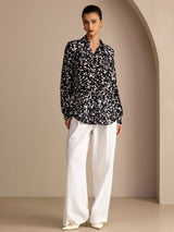 [Mota Negra] SilkSilky-ES Long Sleeve Lapel Collar Blusa 005
