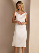 [Blanco] SilkSilky-ES Sleeveless Cowl Neck Vestido 006