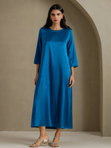 [Azul Real] SilkSilky-ES 3/4 Sleeve Round Neck Vestido 005