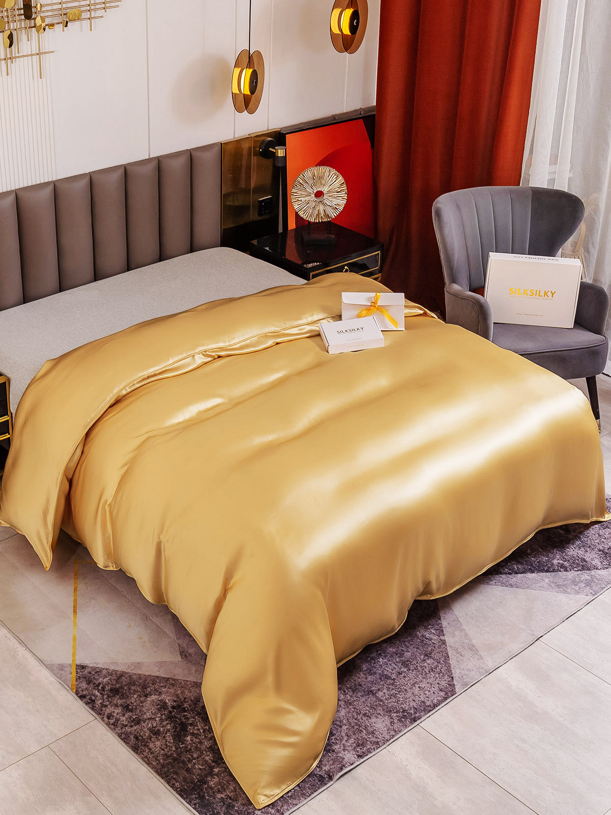 [Champán] SilkSilky-ES 19Momme Seda Pura Duvet Cover 001