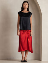 [Negro] SilkSilky-ES Cap Sleeve Round Neck Camisetas de Mujer 004