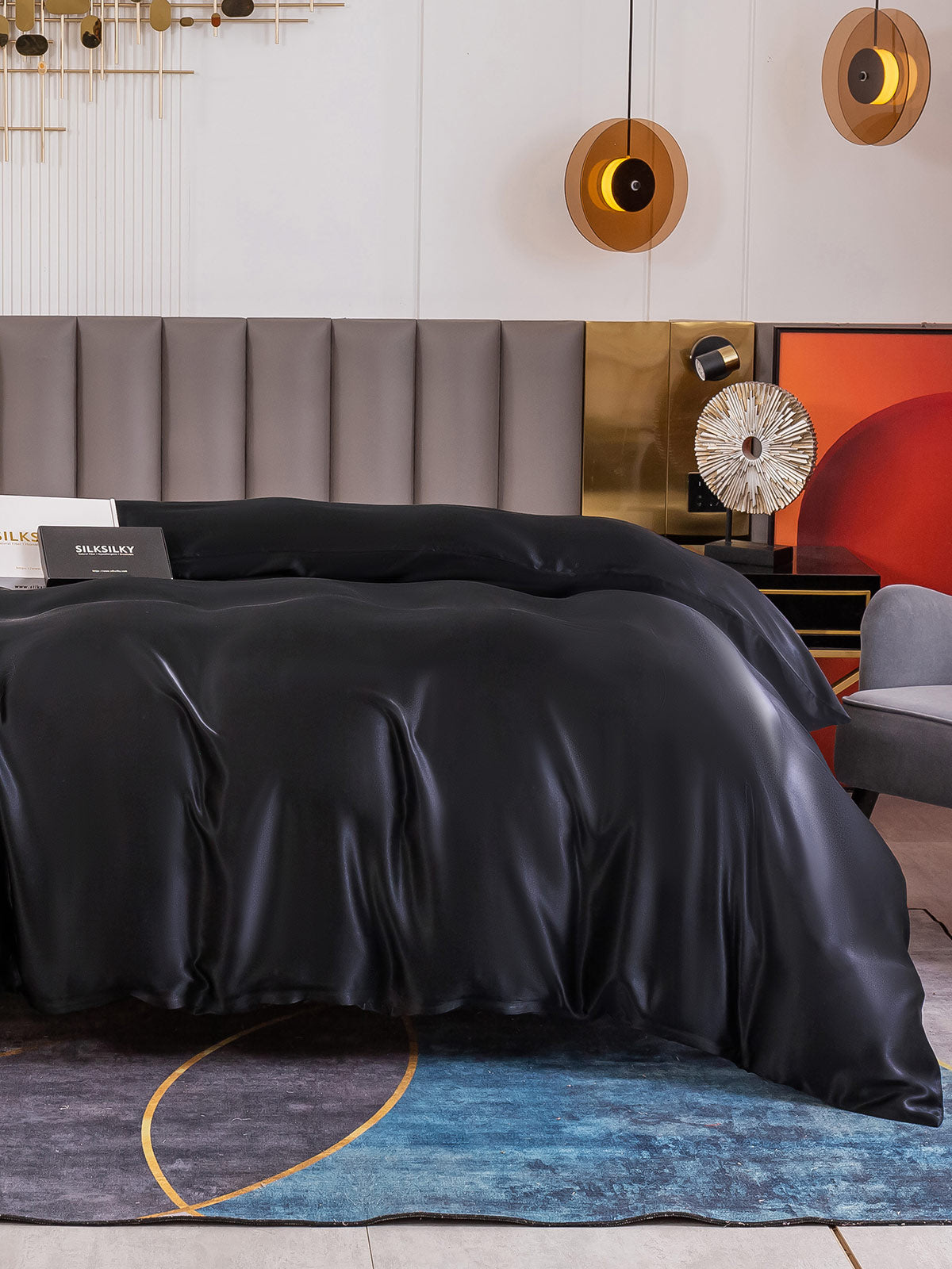 [Negro] SilkSilky-ES 19Momme Seda Pura Duvet Cover 003