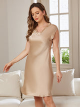 [Champán] SilkSilky-ES Cap Sleeve V Neck Camisón 004