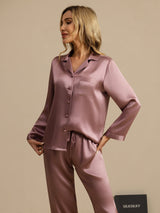 [Malva Pálido] SilkSilky-ES Long Sleeve Lapel Collar Pijamas de mujer 004