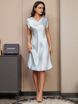 [Azul Claro] SilkSilky-ES Cap Sleeve V Neck Camisón 004
