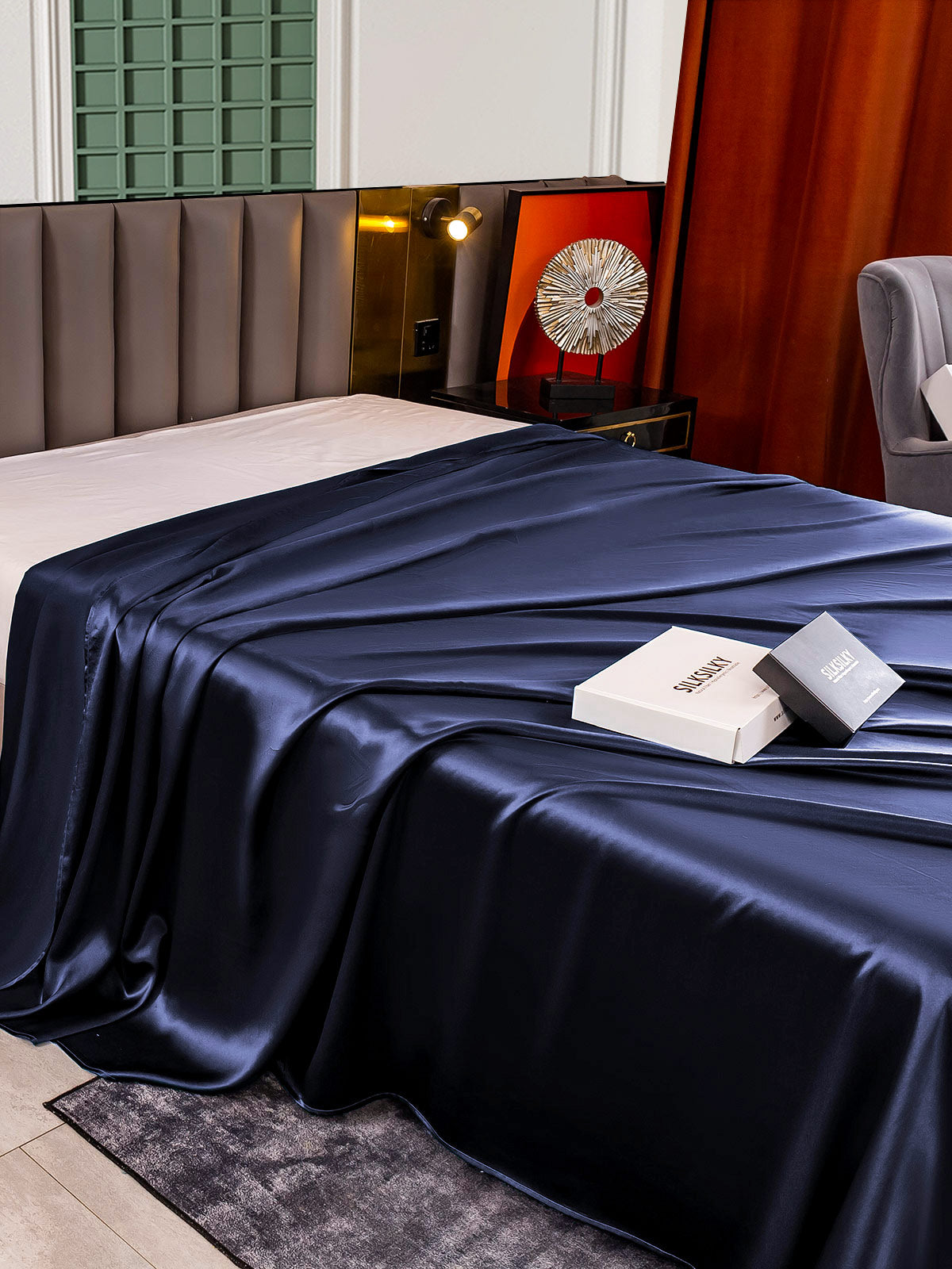 [Azul Oscuro] SilkSilky-ES 25Momme Seda Pura Sheet 004