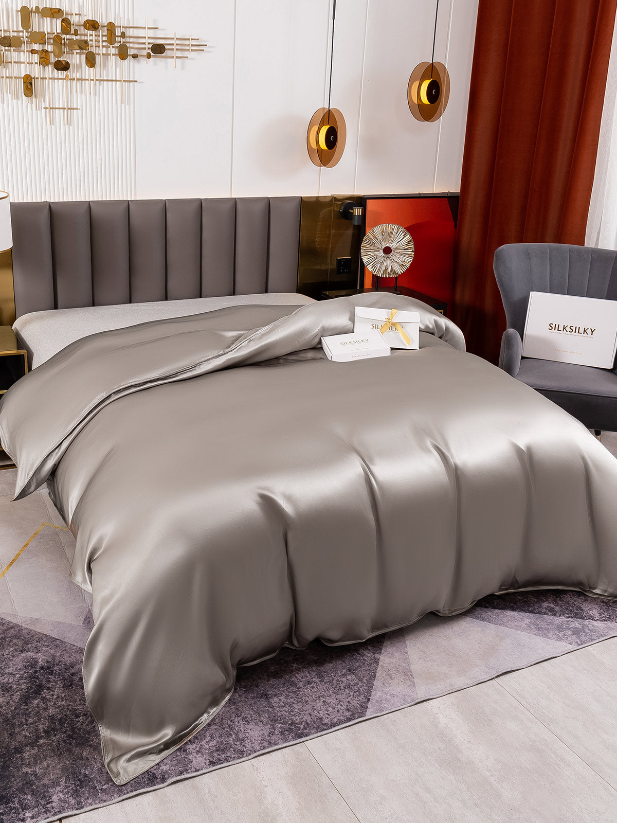 [Gris] SilkSilky-ES 19Momme Seda Pura Duvet Cover 001