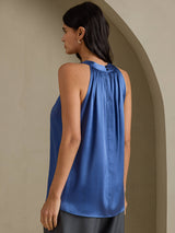 [Verde Azulado Real] SilkSilky-ES Sleeveless Halter Camisetas de Mujer 002