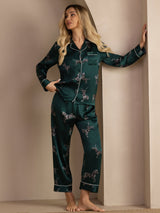 [Cebra Esmeralda] SilkSilky-ES Long Sleeve Lapel Collar Pijamas de mujer 007