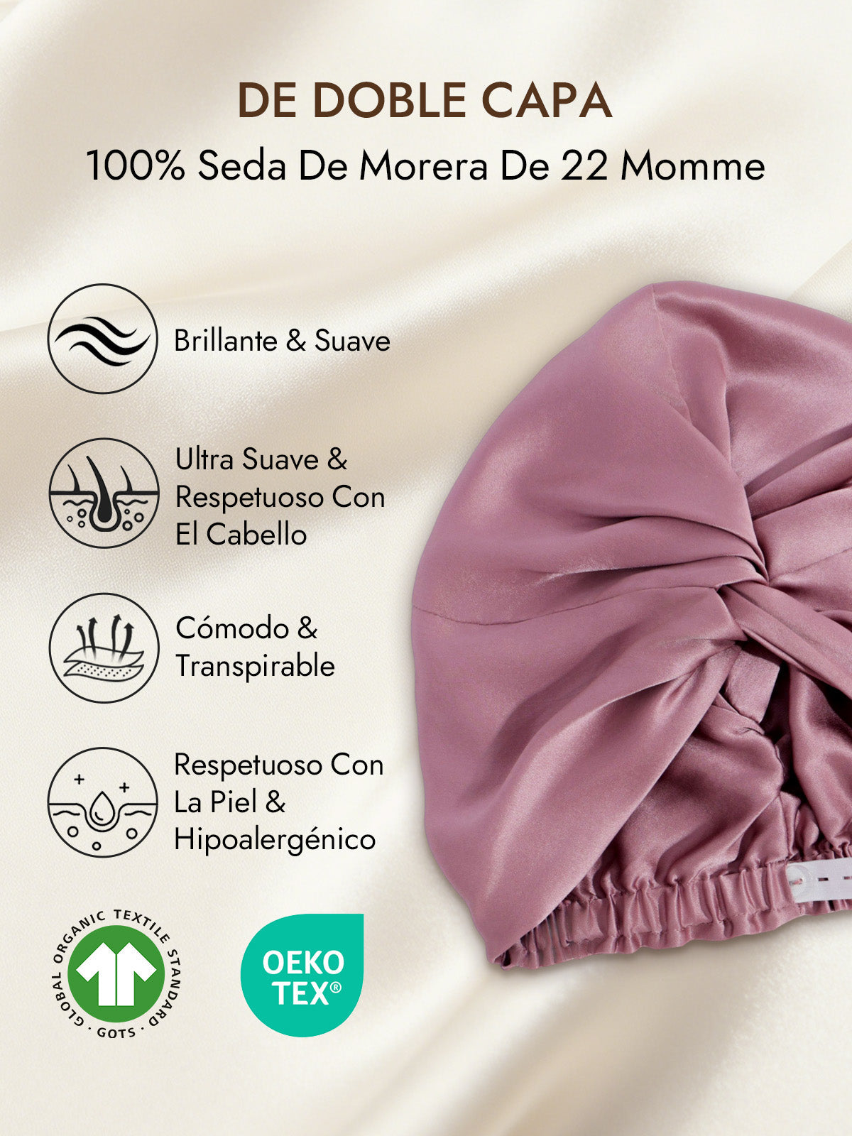[Malva Pálido] SilkSilky-ES 22Momme Seda Pura Sleep Cap 002