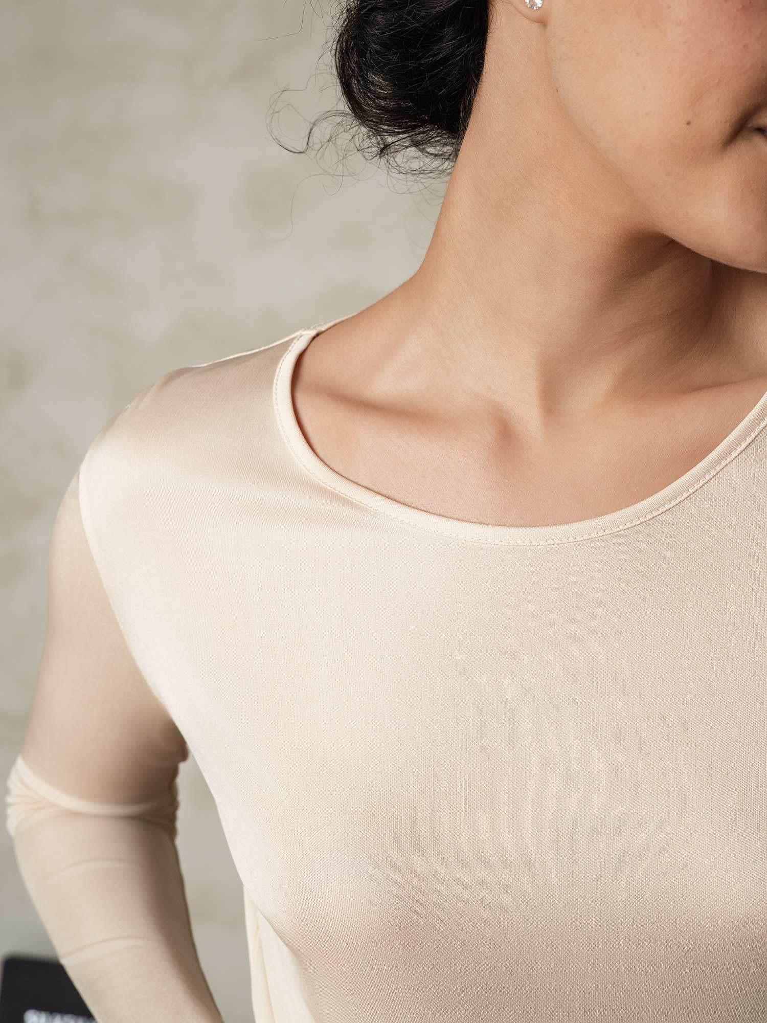 [Marrón Claro] SilkSilky-ES Manga larga Cuello Redondo Ropa Interior Larga Mujer 005